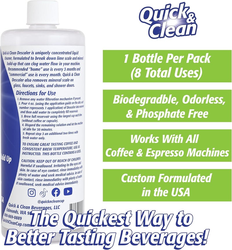 QUICK CLEAN 32oz. Descaler (8 Total Uses) - Made in the USA - Descaling Solution for Nespresso, Ninja, Delonghi, All Other Coffee and Espresso Machines… - Image 5